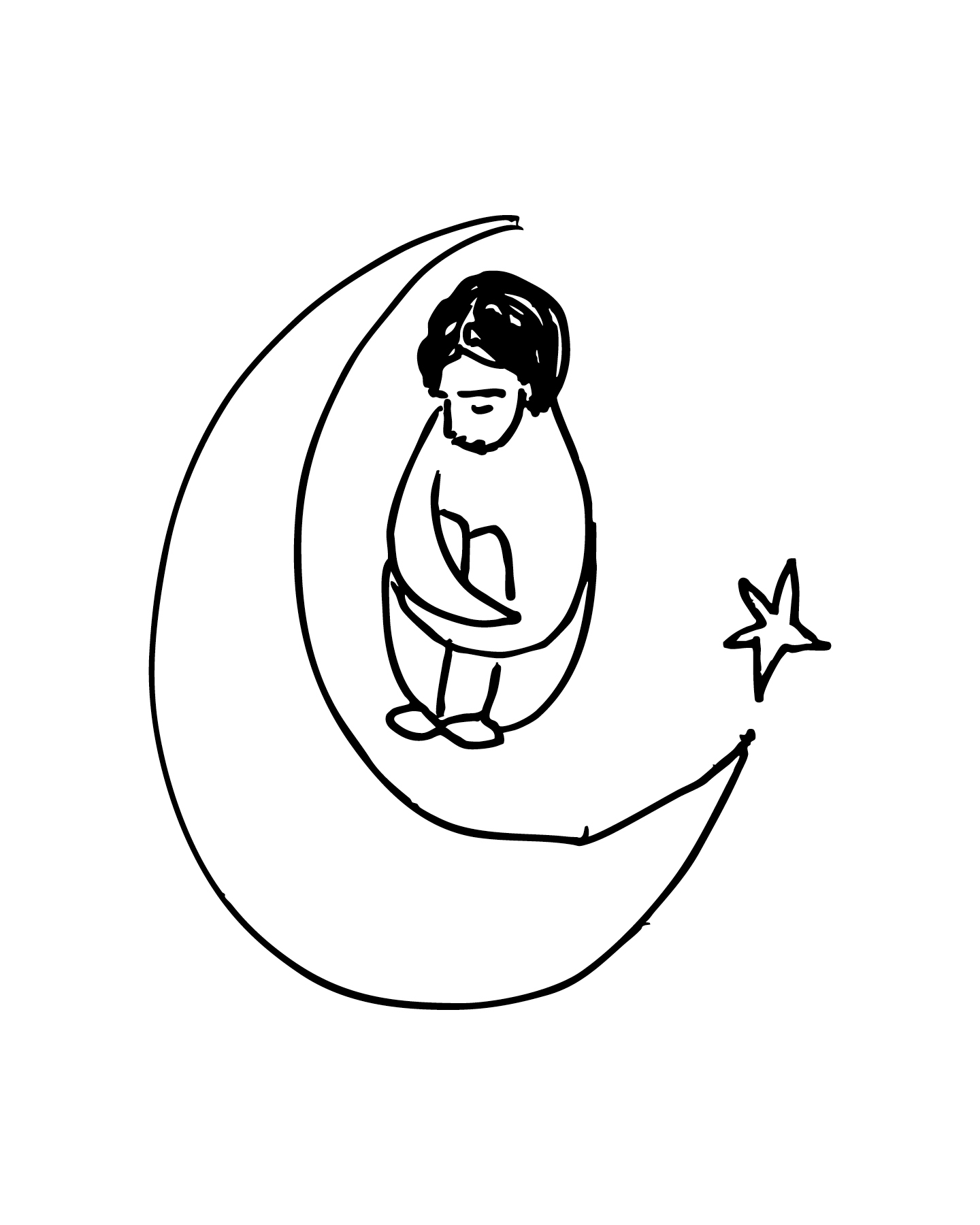 Ilustración minimalista en blanco y negro de Chloe Bordils que representa la idea de aislarse para ir mejor