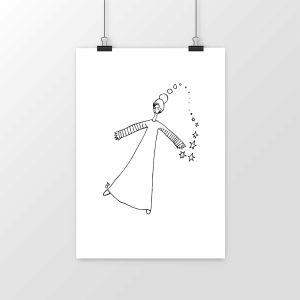 Print de la ilustración de Chloe Bordils - personaje con vestido largo y brazos abiertos