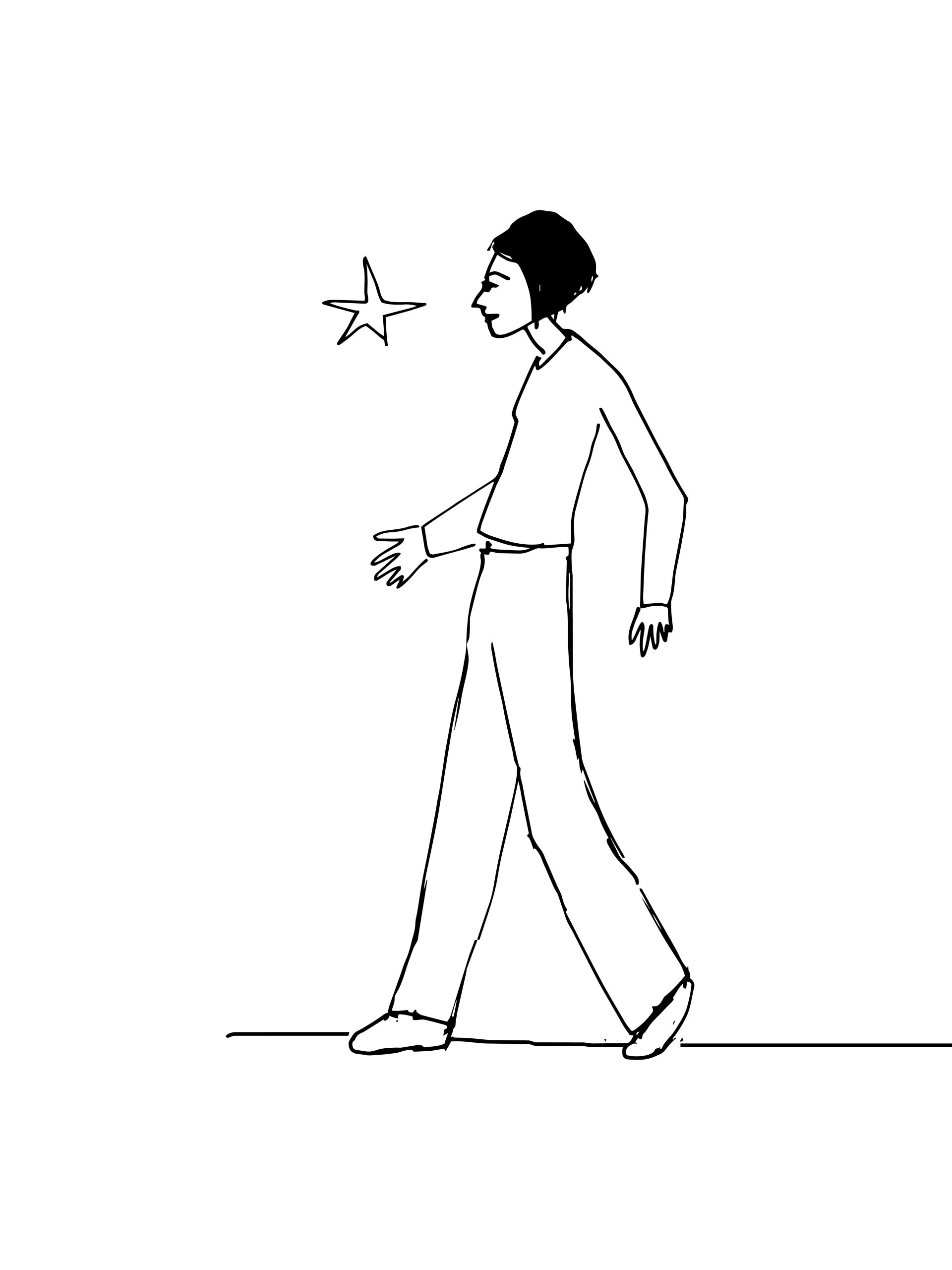 el camino de la calma por Chloe Bordils ilustración de un personaje que anda despacio siguiendo una estrella de chloe bordils