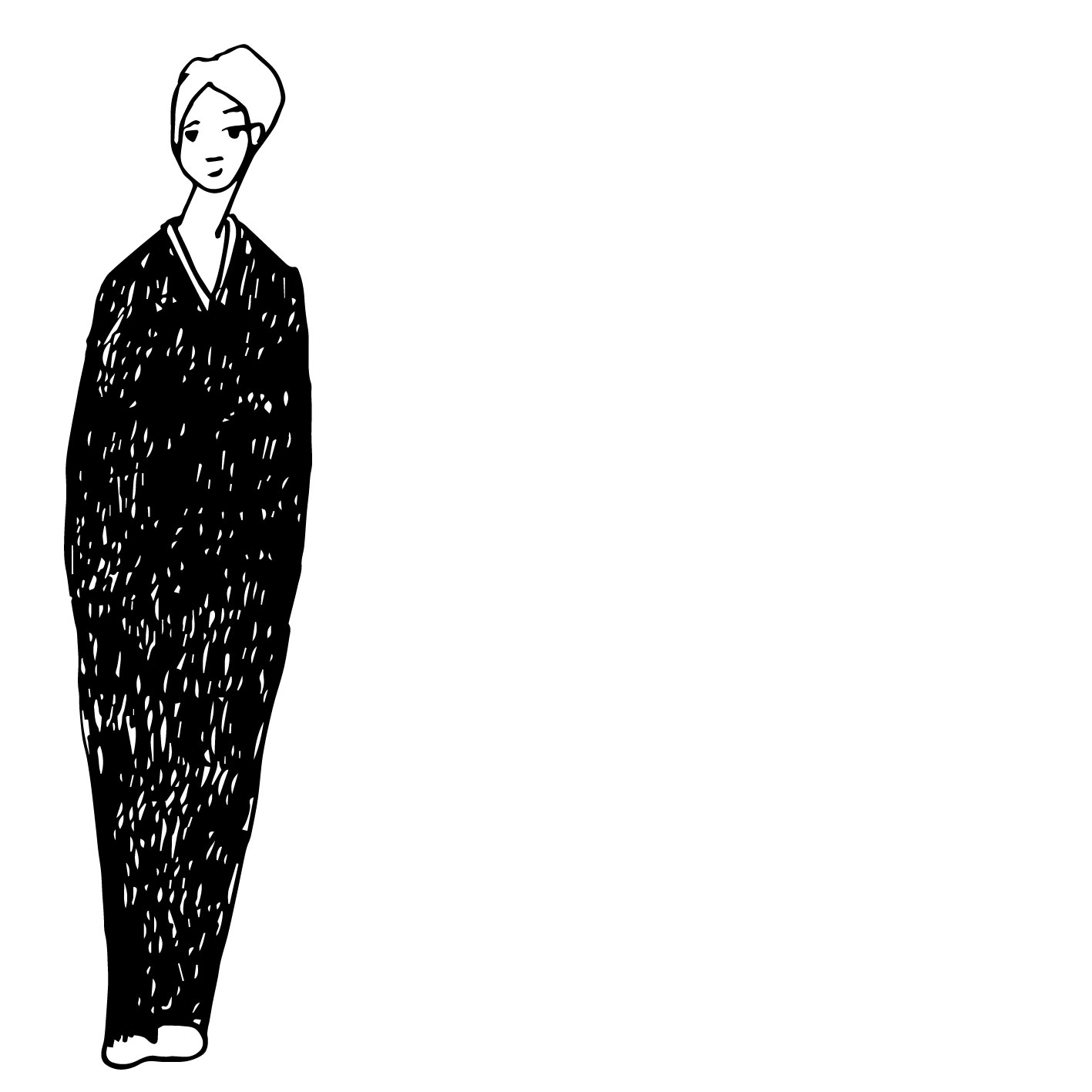 abrigo_negro ilustración de un personaje con traje negro y manos en los bolsillos de chloe bordils