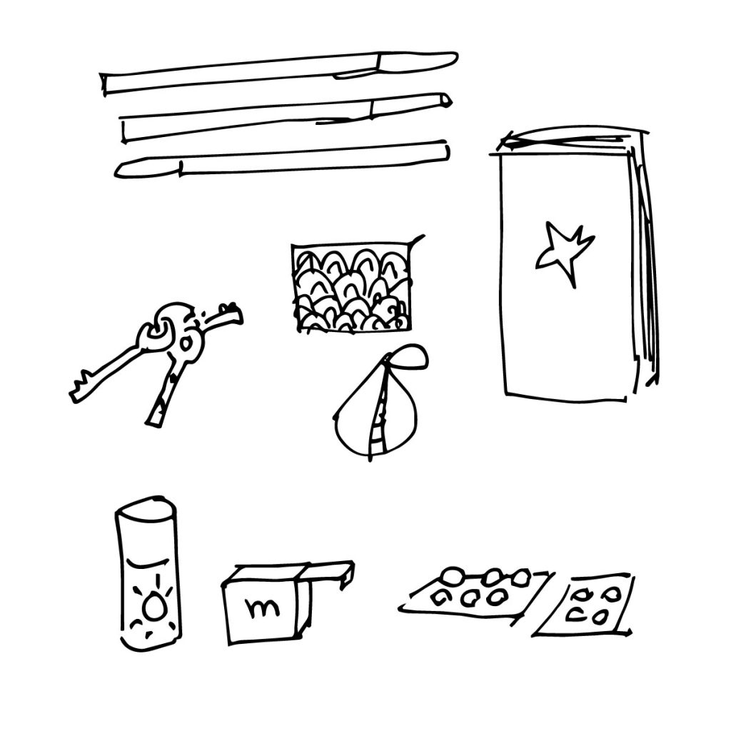 Ilustración del contenido del bolso de Chloé Bordils ilustradora