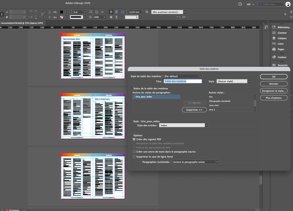 Indice - maquetar documentos largos en InDesign - Chloé Bordils